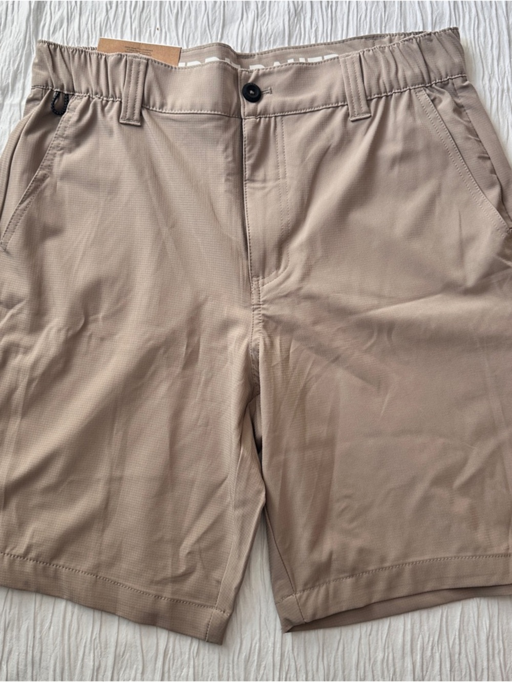 Eddie Bauer Flex Waist Tech Shorts Mens S Khaki Stretch Hiking UPF 30 NWT